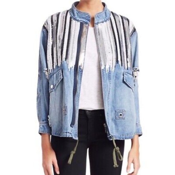 ๐ฅVTG 70s HIPPIE STYLE๐ฅ Distressed Sequinned Denim Anorak Jacket - Picture 2 of 16